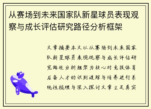 从赛场到未来国家队新星球员表现观察与成长评估研究路径分析框架